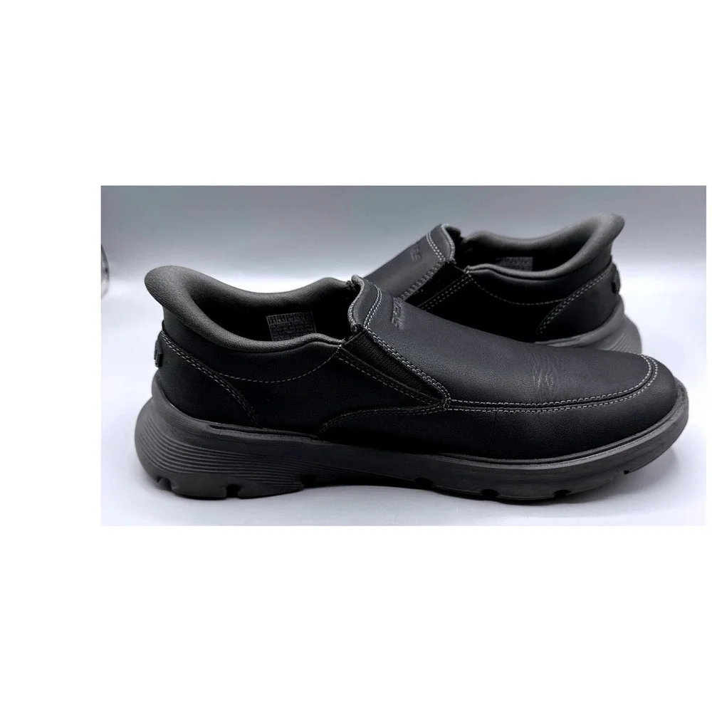Skechers Arch Fit Garza Slip-ins Mens 7.5 Black Leather Hands Free Shoes 205518